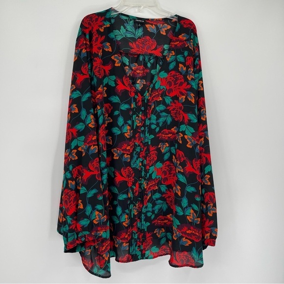 Torrid Womens Floral Button Front Blouse Size 5x Georgette V Neck Pintucked - Picture 14 of 14